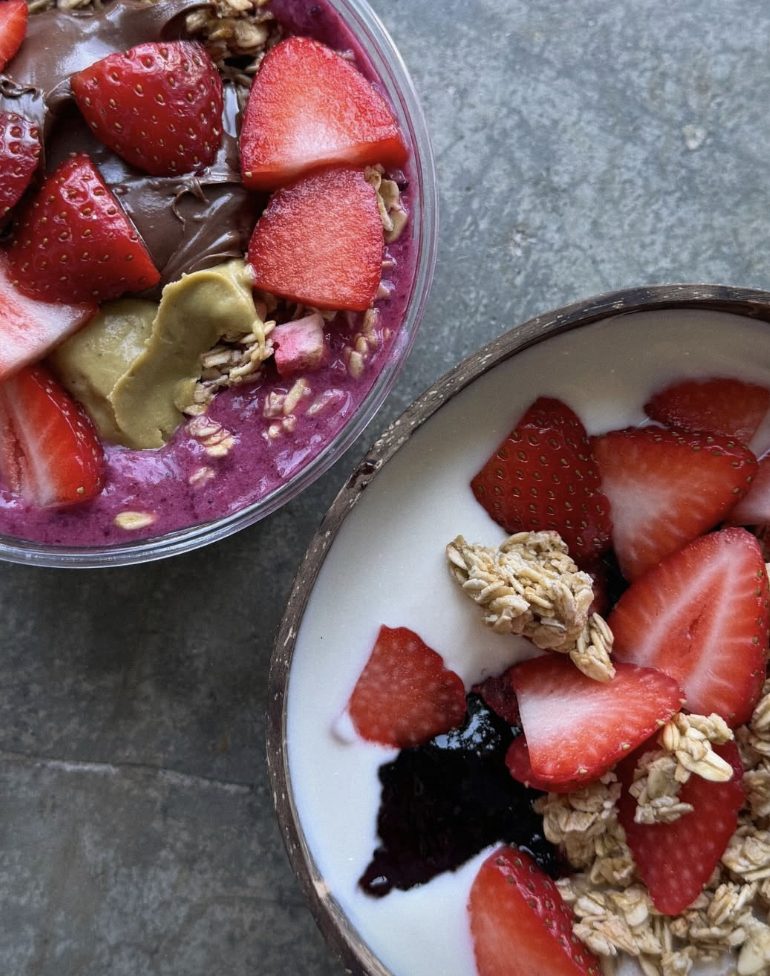 Two breakfast bowls from above