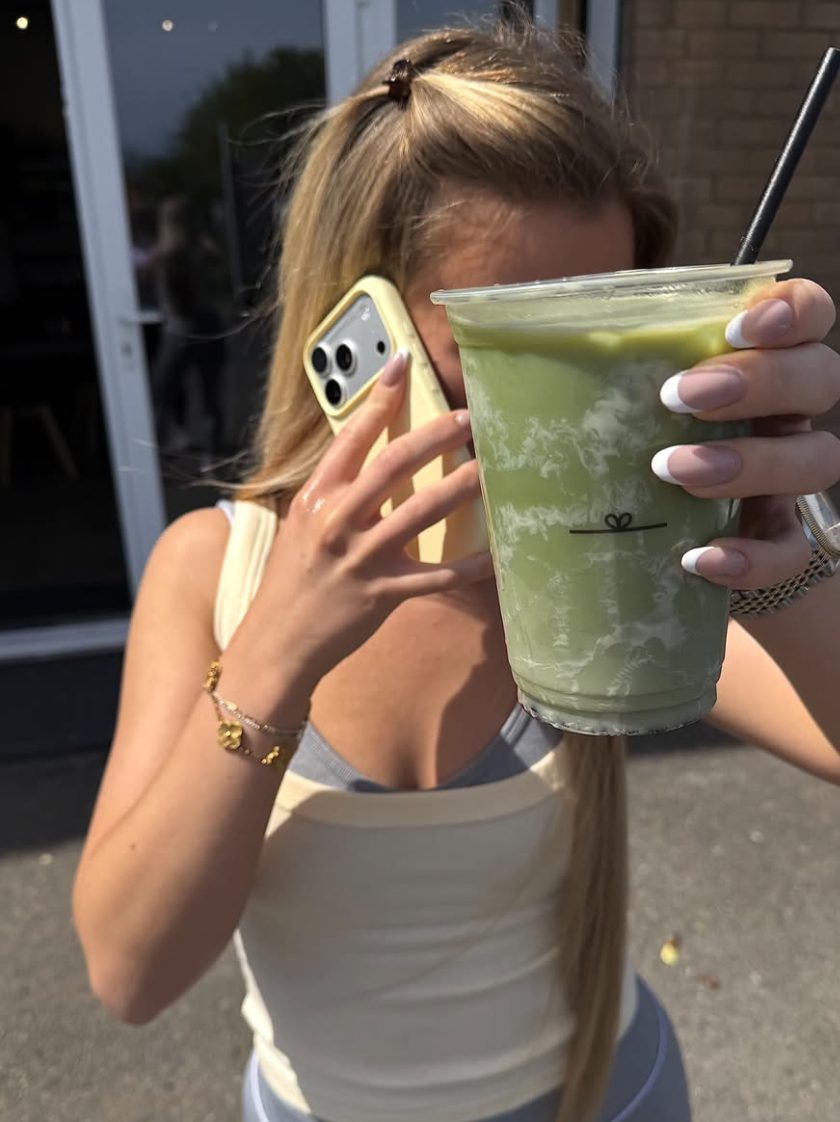 Iced matcha outside the café