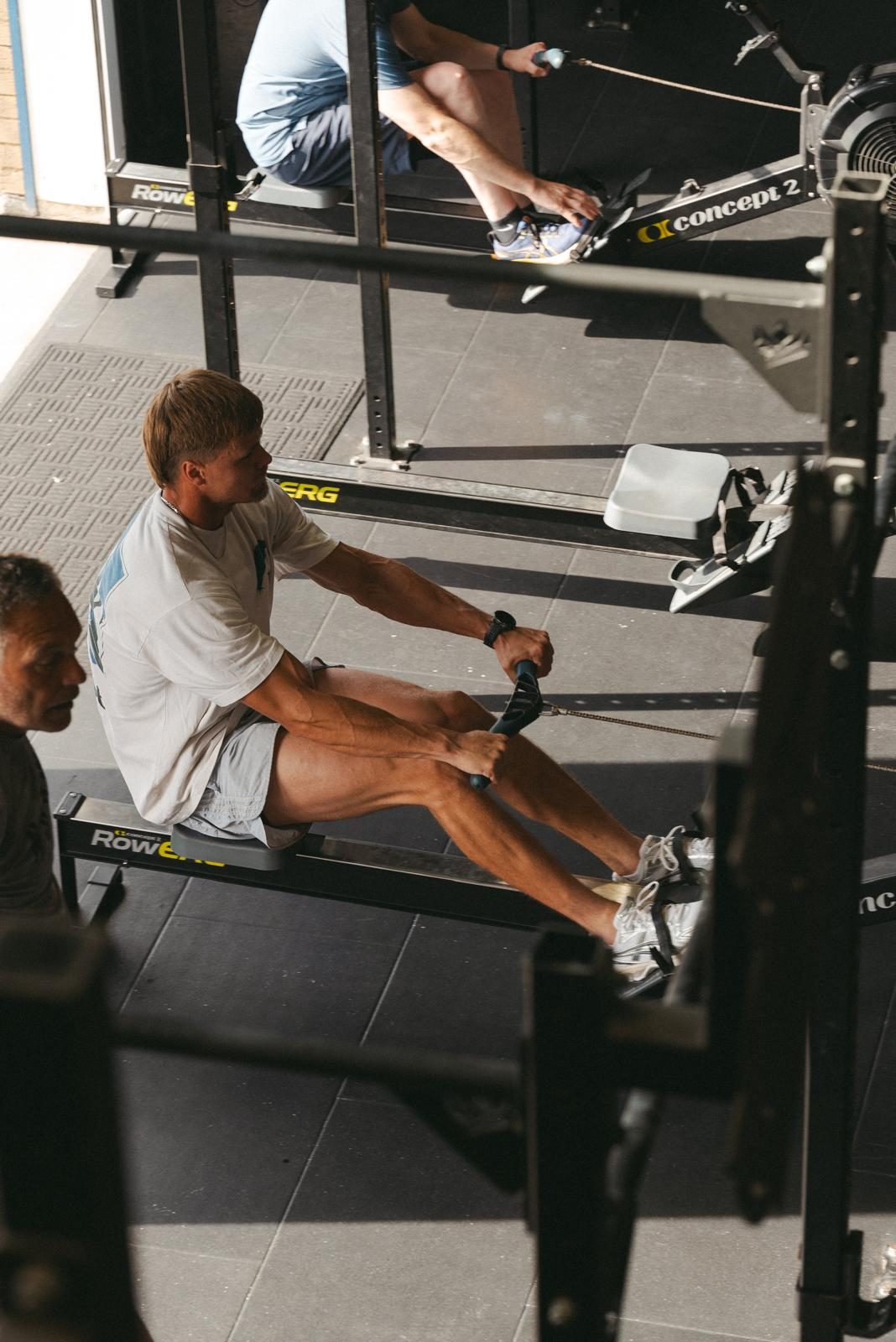 Member on the rower seen from above