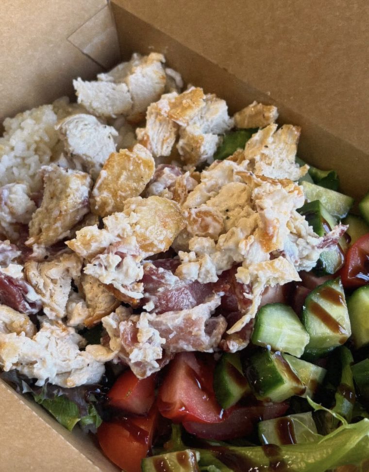 Chicken and rice box with salad